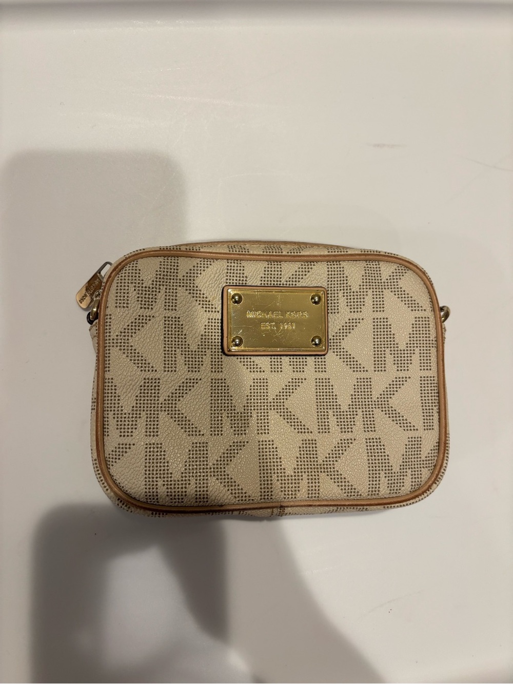 Michael Kors Tan Logo Crossbody Bag with Gold Plate